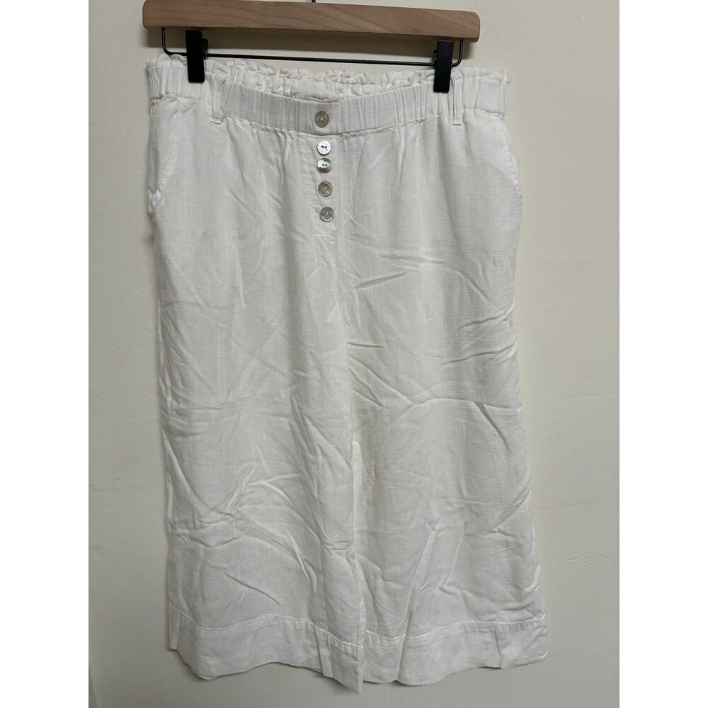 Ruby Red Vintage Linen Wide Leg Elastic Waist White Pants Women’s P Medium
